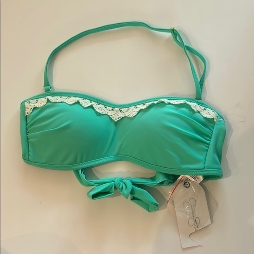 Jessica Simpson aqua blue lace trim bikini swim top size small NWT